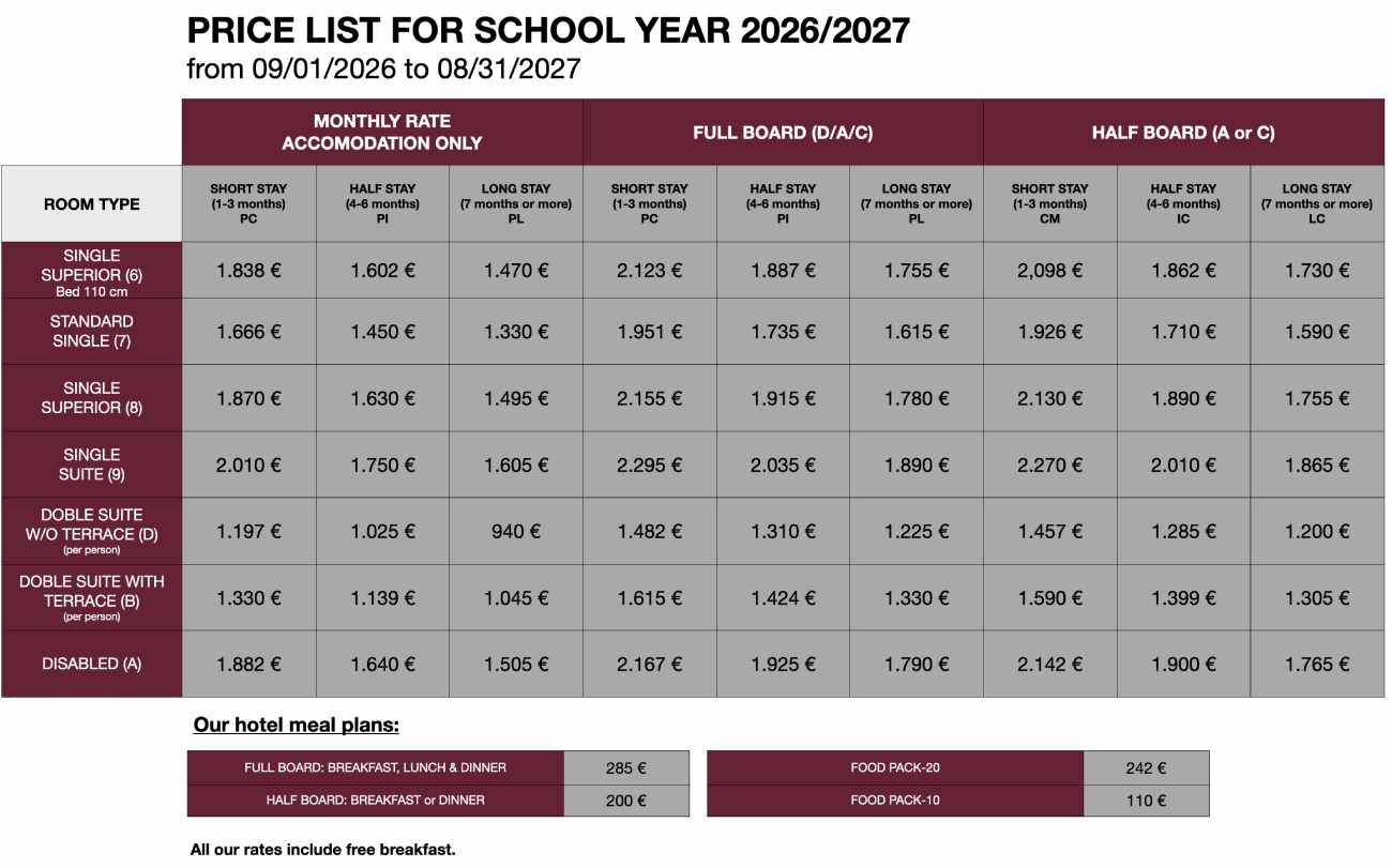 Student Residence Rates Madrid Funway